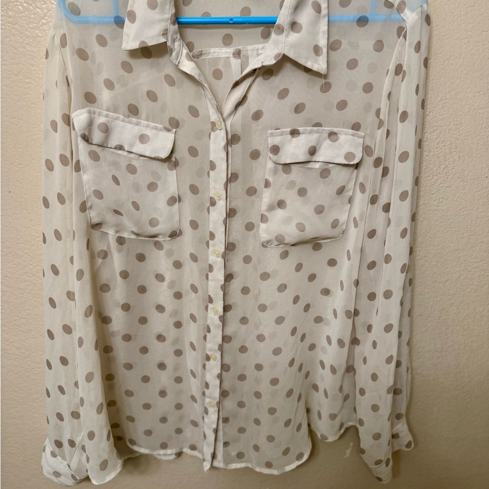 Old Navy Beige Polka Dot Blouse
